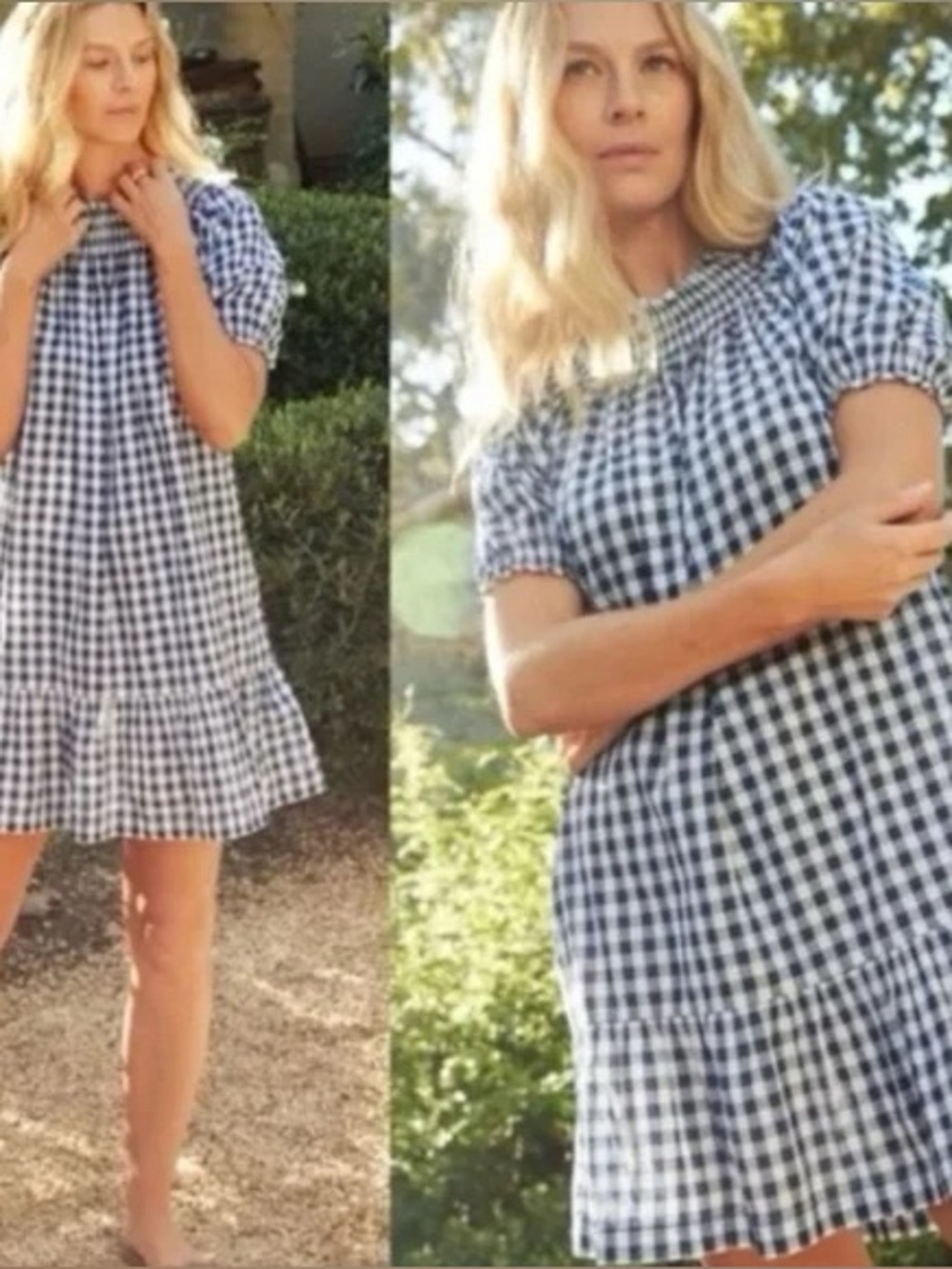 LAKE Veranda Blue and White Cotton Gingham Dress Size Large